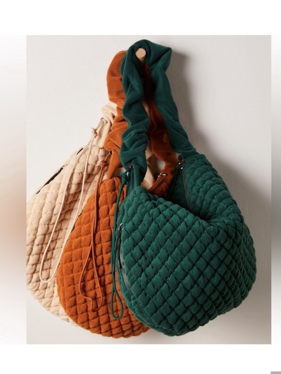 Free People Handbags - Free People Quilted Pucker-Up Fleece Shoulder Bag in Forest Green, Rust, Cream